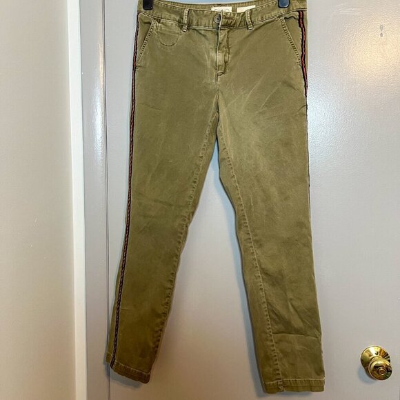 Chino by Anthropologie Robin Stripe Ankle Pants Olive Green Size 29 - Picture 2 of 6